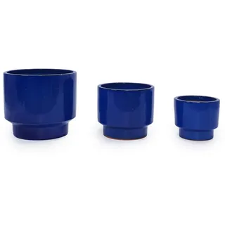Blumentopf große/handgemachte Ø38/30,5/23 cm Pflanzkübel glatte Glasur , Blau , Keramik , Rund , 33 cm , Dekoration, Blumen & Blumentöpfe, Übertöpfe