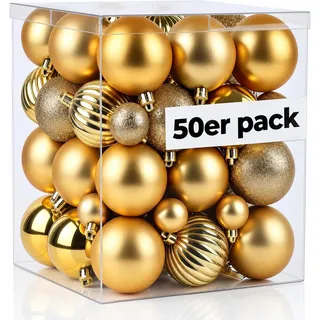 4smile Weihnachtskugeln 50er Gold mit 4 Designs glänzend matt glitzernd Kürbiskugeln 3 4 6cm edle Christbaumkugeln hochwertige Weihnachtsdeko für Festtage