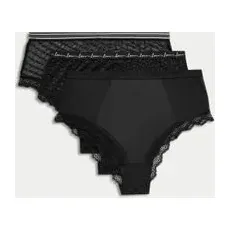 Womens M&S Collection 3er-Pack hoch geschnittene Brazilian-Slips mit Mesh und Spitze - Black, Black, UK 8 (EU 36)