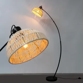 Osasy Moderne Bogenlampe mit Makramee-Lampenschirm, Stehleuchte in Beige und Schwarz, Dekorative Wohnzimmerbeleuchtung,ohne Glühlampe