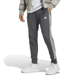 Adidas Herren Essentials French Terry Tapered Cuff 3-Stripes Pants, Dark Grey Heather/White, S