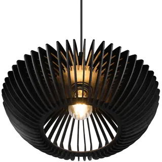 Trio Leuchten Pendelleuchte Colino 315900132, Metall Schwarz matt, Schirm Holz Schwarz matt, exkl. 1x E27