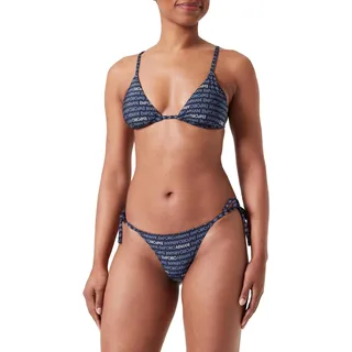 EMPORIO ARMANI Women's Triangle and String Brazilian Logomania Bikini Set, Marine/Bianco (Bluestone), L