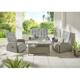 Konifera »Vigo« Set, 2x Sessel, 1x 2er Sofa, 1x Tisch 120x60x60cm, inkl. Auflagen, 8 teilig Polyrattan, Aluminium, verstellbare Rückenlehne und Fußablage,