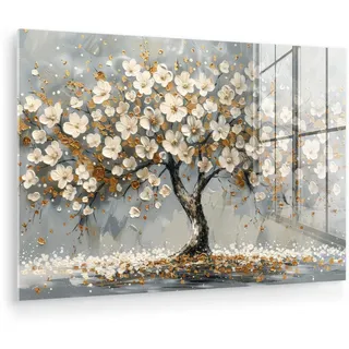MuchoWow Acrylglasbild Baum - Blumen - Weiß - Natur - Kunst Wanddeko 60x40 cm , Glas , Rechteckig , 60x40 cm , Bilder & Rahmen, Bilder, Acrylglasbilder