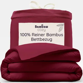 Bambaw Bambus Bettwäsche 155x220 cm, kühlender Bettbezug Sommer, Allergiker Deckenbezug, nachhaltige 100% Bambus Bettwäsche, atmungsaktiver Bettbezug (Burgunderrot)