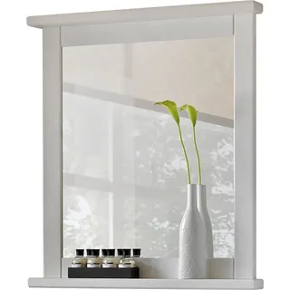 Landhaus Badezimmermöbel Spiegel 70 cm Massivholz Rahmen, Ablage MIRROR-56, Massivholz Kiefer weiß, B x H x T ca. 70 x 80 x 8cm - Weiß