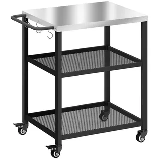 Outsunny Grillwagen Edelstahl Metall Schwarz , 51x80x77 cm , Grills, Holzkohlegriller