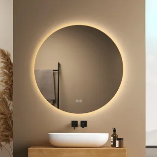 EMKE Runder Badspiegel mit Beleuchtung 80 cm, Dimmbar | LED Spiegel Rund mit 3 Lichtfarben, Touch, Memory-Funktion, Touchschalter, IP44 – Badezimmerspiegel & Wandspiegel