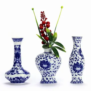 ArtFam Glasur Blau & Weiß Porzellan Blumenvasen Set mit 3 klassischen chinesischen Flaschenvasen für Heimdekoration