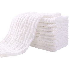 Yoofoss Mullwindeln Spucktücher 10er Stoffwindeln 27x50 cm Mulltücher 6 Lagig Saugstark Waschlappen 100% Baumwolle Faltwindeln für Baby Kochfest Premium Qualität Weiß
