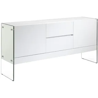 Angel Cerda Sideboard Sideboard aus weißem Holz und gehärtetem Glas 180/45/85 cm , Transparent, Weiß , Glas, Holz , 180x85x45 cm , Kleinmöbel, Kommoden, Sideboards