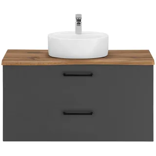 WELLTIME Waschtisch WELLTIME "Trento in verschiedenen Ausführungen Unterschrank inkl. Waschbecken", grau (anthrazit, eiche m. baumkante, anthrazit), B:100cm H:54cm T:45cm, Waschtische, Waschtisch, Badmöbel in Breite 100 cm, Waschplatz mit 2 Schubladen, Badschrank