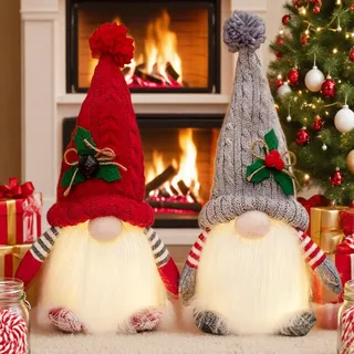 Flanliy Weihnachtsdeko Wichtel, 2 Stück Weihnachtswichtel Figuren mit LED Licht, Weihnachten Deko Leuchtende Plüsch Wichtel Figuren, Weihnachten Wichtel Puppen für Weihnachtsdeko Innen, Tischdeko (C)