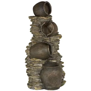 Dehner Gartenbrunnen Krüge, Outdoor-Brunnen, mit LED-Beleuchtung, solarfähig, ca. 60x46x118 cm, Polyresin, dunkelbraun/ gold