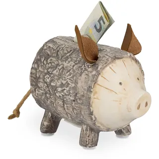 Relaxdays Sparschwein Baumrinde 13 x 9 x 16,5 cm
