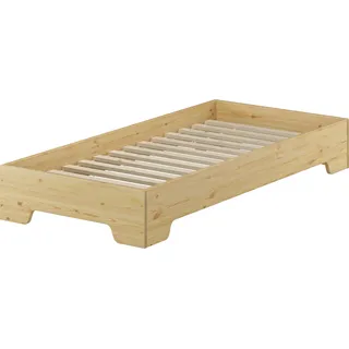 Funktionsbett Bettrahmen 100x190 Pensionsbett, Gästebett mit wählbarem Zubehör V-60.56-10-190Rollrost inkl. - Naturbelassen