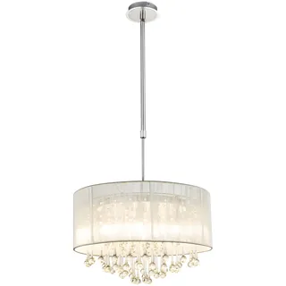 Globo Lighting Hängeleuchte Metall verchromt, Seide silber metallic, Glaskristalle klar, Kabel PVC Grau, Höhenverstellbar, ø: 500mm, H: 1200mm, inkl. 12x G9 LED 3W 230V, 280lm Source, 1612lm Output, 3000K, inkl. LED Leuchtmittel 10676 - Silber