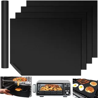 4Pcs 50x40 cm Teflon Antihaft BBQ Grillmatte, 260°C Hitzebeständig Wiederverwendbares Backmatte, Leicht Reinigen Dauerbackfolie, PFOA-Frei Grillmatten, Zuschneidbar Backpapier für Gasgrill & Holzkohle