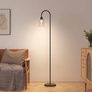 EMKE Stehlampe Schwarz LED Stehleuchte Wohnzimmer, E27 Standleuchte mit Fußschalter, Retro Leselampe Stehlampen Schlafzimmer Floor Lamp Outdoor Bogenlampe