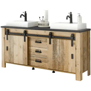 furn.design Doppelwaschtisch Stove in Used Wood hell, und anthrazit, Set 2x Waschbecken - Naturbelassen, Dunkelgrau