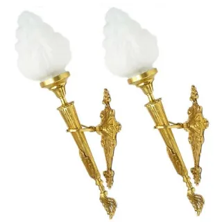 Casa Padrino Barock Wandleuchten Set Gold / Weiß 15 x 15 x H. 60 cm - Wandlampen im Fackel Design - Gold, Weiß