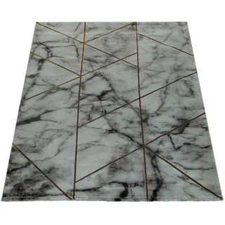 Paco Home Teppich Wohnzimmer Kurzflor Modernes Marmor Design Geometrisch Grau Gold, Grösse:120x170 cm