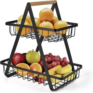 Holz-Küchenregal für Obst und Brot - 2 Tiere (schwarz-2)