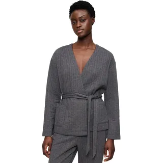 Sweatshirt TRIUMPH "Cozy Comfort Robe Top Quilted", Damen, Gr. 38, grau (dunkelgrau melange), Sweatware, Obermaterial: 97% Polyester, 3% Elasthan, bequem hüftbedeckend, tiefer V-Ausschnitt, Sweatshirts Sweatshirt, weich und gemütlich