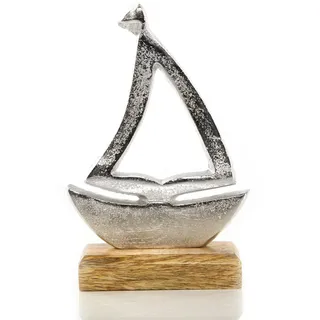Logbuch-Verlag Segelboot Figur Silber Deko maritim Metall & Holz - Geschenk Schiff Boot zum Hinstellen 19 cm Symbol Hochzeit
