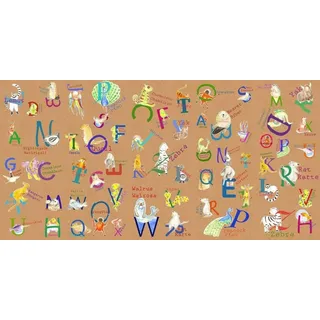 Komar Vlies Fototapete - Animals A-Z - Größe 500 x 250 cm (Breite x Höhe) - Wand Kindertapete Kinderzimmer Tapete Wohnzimmer Tiere ABC Alphabet Schlafzimmer Büro Flur Dekoration Wandbild - P036-VD5