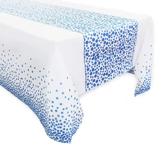 Yiran Weiß und Blau Party Tischdecke für Rechteck Tisch, Blau Dot Confetti Geburtstag Tischdecke, für Baby Shower, Jungen Geburtstag, Jahrestag, Single Party, Tea Party, Hochzeit 137cm x 274cm