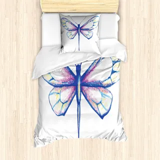 ABAKUHAUS Libelle Mantele, Schmetterlings-Design Kunst, Milbensicher Allergiker geeignet mit Kissenbezügen, 135 cm x 200 cm - 80 x 80 cm, Violet Blue
