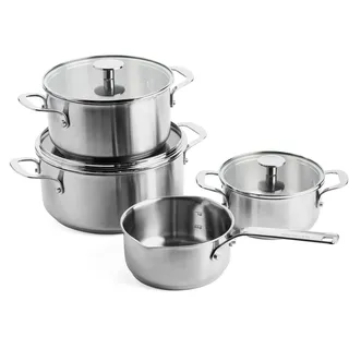 KitchenAid 7-teiliges Edelstahl-Kochgeschirr-Set – 3-lagige Antihaftbeschichtung, induktionsgeeignet, ofenfest & spülmaschinenfest – Hochwertige Töpfe & Pfannen in Silber