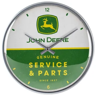 Nostalgic-Art Retro Wanduhr, Ø 31 cm, John Deere – Service & Parts – Geschenk-Idee für Traktor-Fans, Original Lizenzprodukt (OLP), Große Küchenuhr, Vintage Design