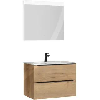 Nobilia Badezimmer , Eichefarben , Holzwerkstoff , 3-teilig , 2 Schublade(n),2 Schublade(n) Schubladen , F , 81 cm , Goldenes M, Made in Germany , Griffeauswahl, hängend, Zusatzausstattung erhältlich, Typenvielfalt , Badezimmer, Badmöbelsets & Badmöbelserien, Badmöbel-Sets