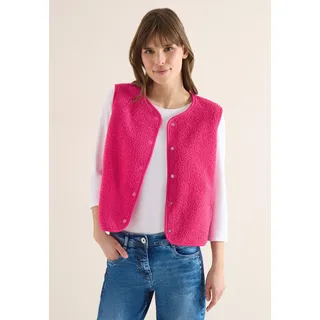 Fellweste CECIL "Curly fake Wool", Damen, Gr. L (42), beetroot pink, Fleece, Obermaterial: 100% Polyester, unifarben, normal hüftbedeckend, Rundhals, Westen Fellweste, in Woll-Optik
