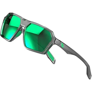 ATTCL Polarisierte Sonnenbrille Herren Sportbrille mit UV-Schutz Hexagonal TR90 Rahmen 2137 C7 Cleargrey+green