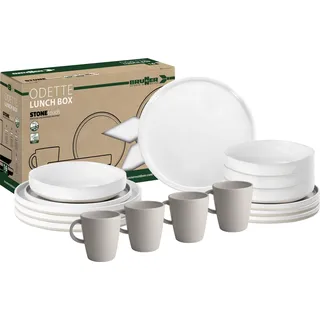 BRUNNER Melamin ESS Geschirr Set Lunch Box 16-teilig Camping Reise Teller Becher Stonetouch Odette