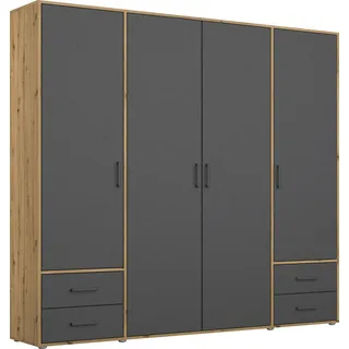 rauch Drehtürenschrank »Kleiderschrank Schrank Garderobe Wäscheschrank VOYAGER« in 3 verschiedenen Ausstattungen BASIC/CLASSIC/PREMIUM, moderne Griffe in Graumetallic mit Außenschubkästen MADE IN GERMANY, grau