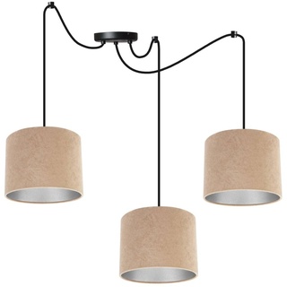 Light-Home Milan Spider Hängelampe - Hängeleuchte in Spinnenform - Deckenlampe – Spinne Lampe mit 3 Kopf - Hängeleuchte aus Metall und Stoff - E27 - Beige und Silber