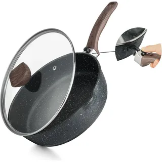Antihaft-Bratpfanne mit Deckel 28 cm, Induktion, abnehmbarer Holzgriff