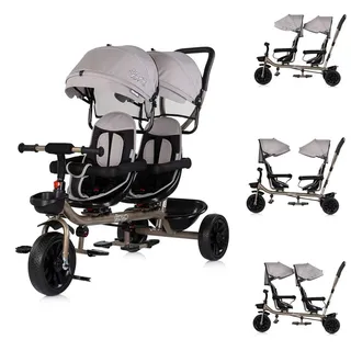 Babyshoppen Geschwisterdreirad Hip Hop, Schiebegriff, Sitze 360° drehbar, Gurte hellbraun - Braun