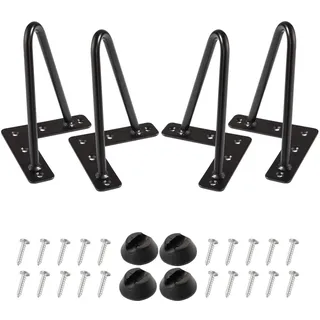 MSOBAIW 6 Zoll Haarnadel Beine, Heavy Duty Metal Tischbeine für Schrank, TV-Schränke, Schubladen, Nachttisch, 3/8" Dia Satin schwarz Zwei-Stab Eisen Draht Beine für DIY Möbel