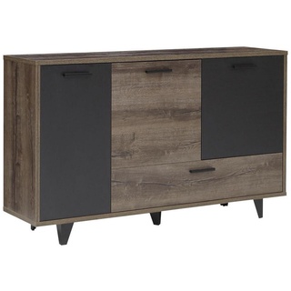 Carryhome Sideboard , Schwarz, Eichefarben , Holzwerkstoff , 4 Fächer , 1 Schubladen , 154.5x92.8x41.5 cm , Beimöbel erhältlich , Kleinmöbel, Kommoden, Sideboards