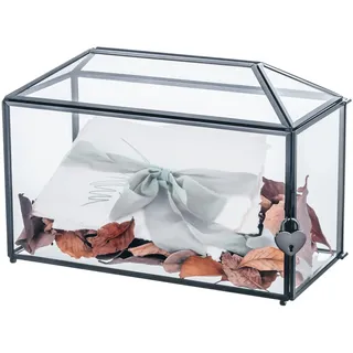 NCYP 32cm große Glaskartenbox für Hochzeiten mit Schlitz und Herzschloss, schwarze geometrische Terrarienbox für Geburtstage, Partys, Empfänge, Andenken (nur Glasbox und Schloss)
