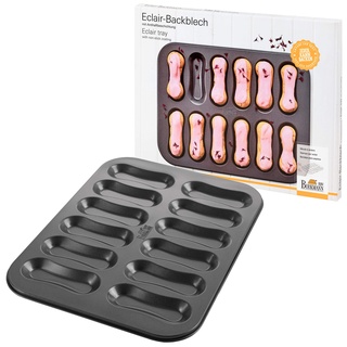 RBV Birkmann Birkmann, Eclair Backblech, Backform für 12 Eclairs und Löffelbiskuits, mit hochwertiger Antihaftbeschichtung, BPA-frei, mit Rezept, 35 x 27 cm, 210233