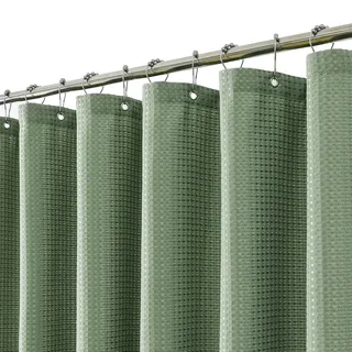 meioro Salbei Grüner Duschvorhang, Anti Schimmel Wasserdicht und Trocknet Schnell Duschvorhänge, Waffel Schwere Textil Stoff Shower Curtain mit 12 Ringen, 150 x 180cm Luxus Duschrollo für Badewanne