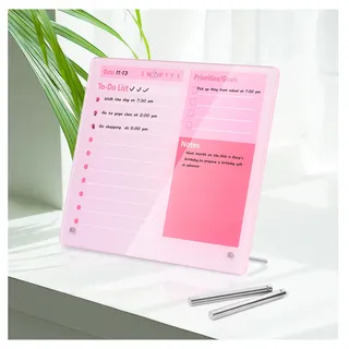 marribol Verdickte Acryl-Whiteboard für To-Do-Liste, Planer, 30,5 x 25,4 cm, Tisch-Whiteboard mit Ständer, rahmenlos, rosa, trocken abwischbar, für Büro, Zuhause, Schule