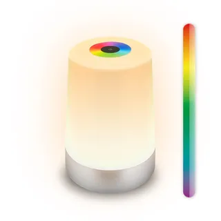 BRILONER - LED Tischlampe RGBW kabellos IP44 mit Touch, dimmbar, Akku tauschbar, Nachttischlampe, Leselampe, LED Lampe, Campinglampe, Tischleuchte, Akkulampe, Outdoor Lampe, 9x13 cm, Chrom matt